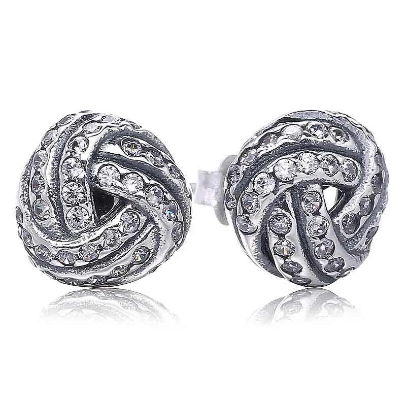 

Authentic 925 Sterling Silver Earring Sparkling Love Knot With Crystal Studs Earring For Women Wedding Gift Fine Europe Jewelry