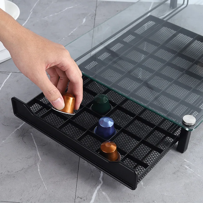 Masthome Portacapsule per Nespresso 60pz, Cassetto Porta Capsule per Nespresso con Cassetto in Metallo e Supporto per Macchina da Caffè, Cassett Porta Cialde Caffè per Cucina
