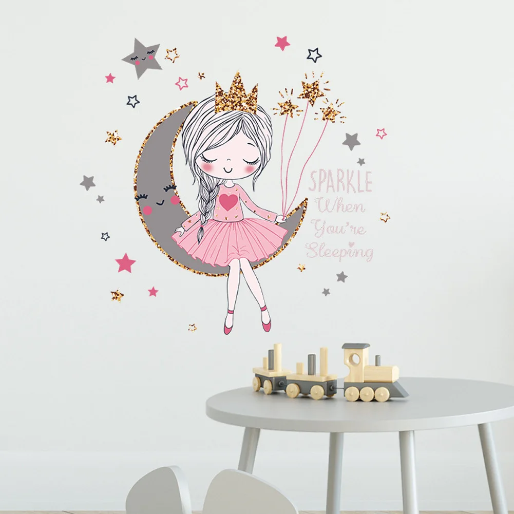 Princess On The Moon Wall Stickers Girls Room Decor Wallpaper Living Room Bedroom For Home Decoration Beautiful Cartoons Decals,wall stickers,self adhesive stickers,vinyl stickers,self adhesive wall stickers,vinyl wall stickers,chalkboard stickers,chalkboard wall stickers