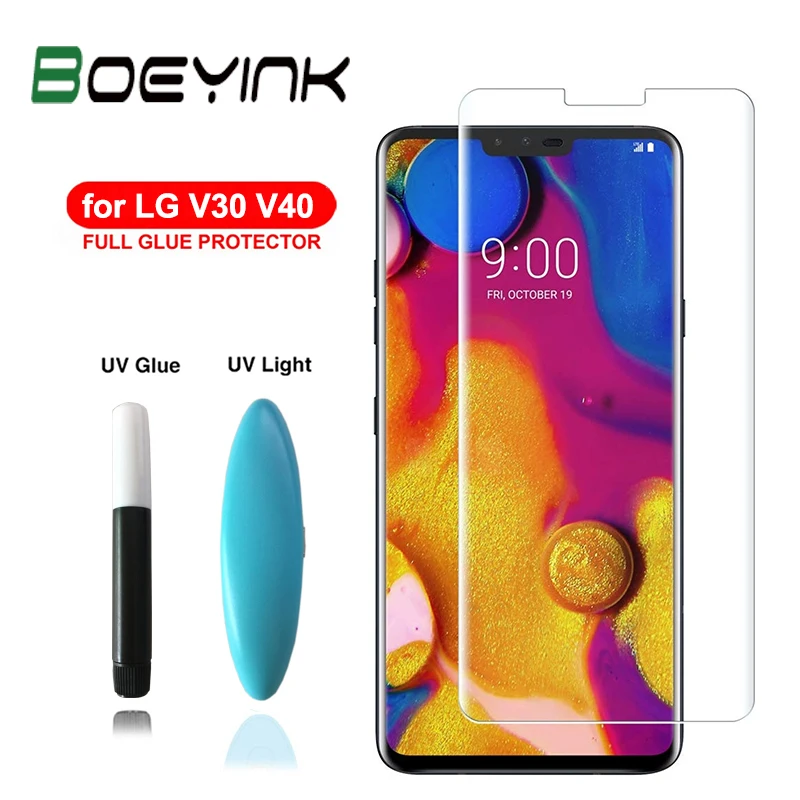 BoeYink 100D УФ жидкое Полный Клей закаленное Стекло для LG V30 V40 V50 Мобильный телефон