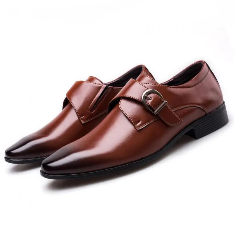 

39~48 Monk Strap Metallic Buckle Loafer Slip On Pointed Toe Mens Dress Shoes Leather Loafers Italian Men Formal Wedding Shoes