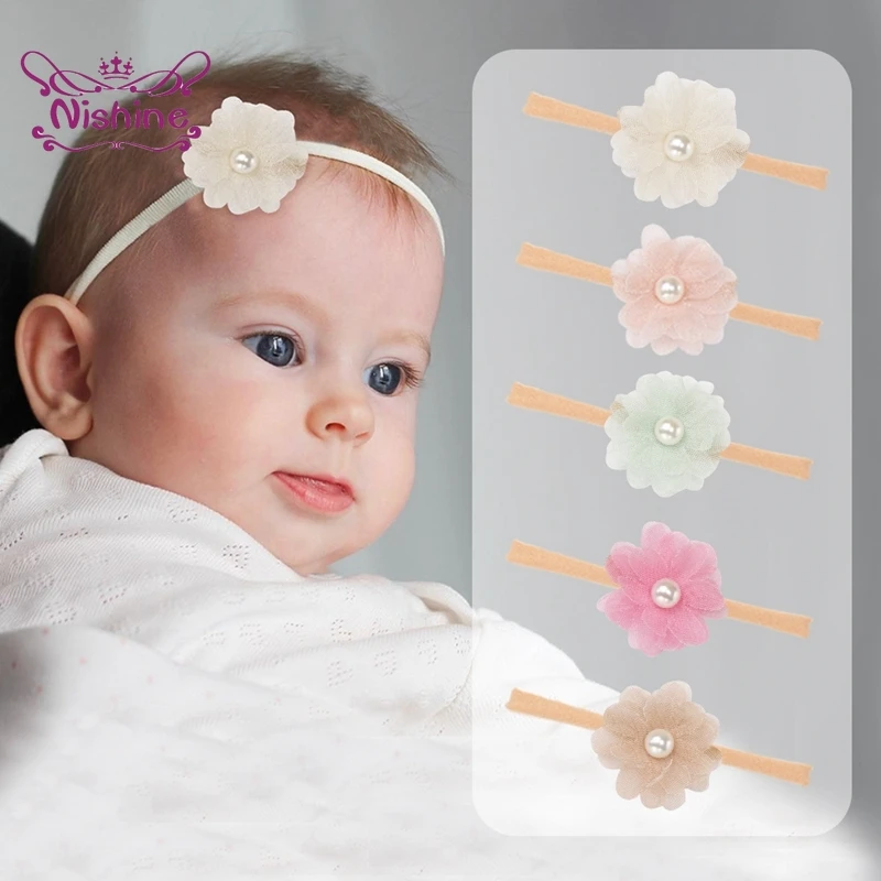 

Nishine Toddler Solid Color Handmade Flower Elastic Hairband Fashion Traceless Nylon Headband Baby Headwear Photography Props