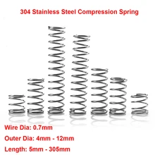 304 Stainless Steel Compression Spring Compressed Spring Wire Dia 0.7mm Outer Dia 4-12mm Length 5-305mm Pressure Return Spring