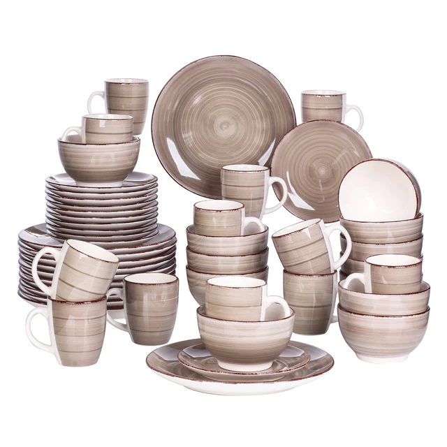 Vancasso Bella-C 48-Pieces Porcelán Vacsorakészlet Szüreti Megjelenés Kerámia Tányér 12*Vacsora Tányér, Desszert Tál, Bögre Készlet - Image 2