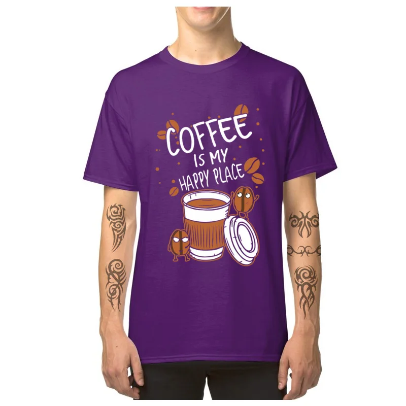 Geek Coffee_is_my_happy_place_drink_t-shirts_2511 T-Shirt for Men Family Summer Fall O Neck 100% Cotton T-Shirt Tops T Shirt Coffee_is_my_happy_place_drink_t-shirts_2511 purple