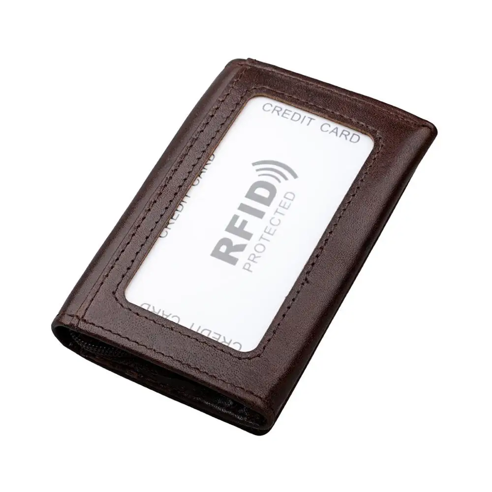 Дорожный кошелек, держатель для карт, RFID органайзер, Чехол для карт, Money IDs, три раза, многофункциональная сумка для хранения из натуральной кожи с застежкой - Цвет: Coffee