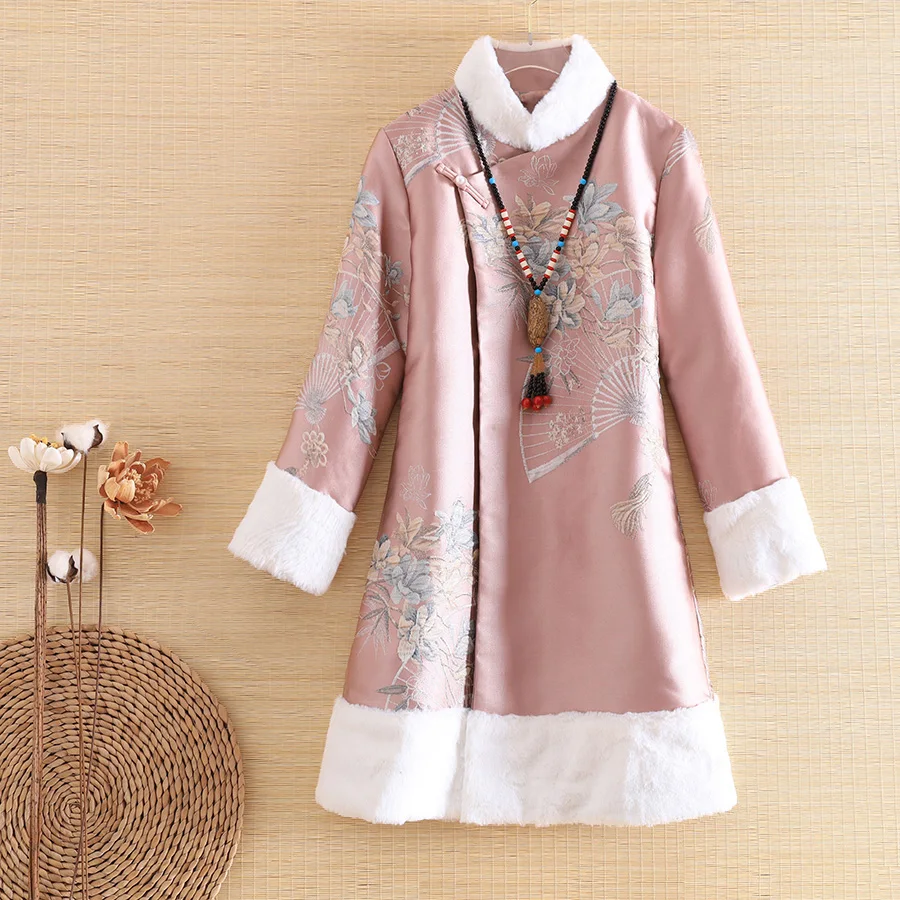 

Embro Mill autumn winter Women coat top Chinese Style Retro Jacquard elegant Loose lady warm trench coat female S-2XL