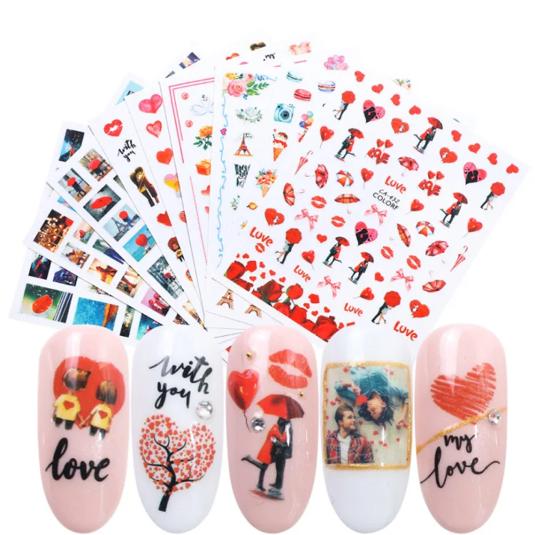

Valentines Manicure Love Letter Flower Sliders for Nails Inscriptions Nail Art Decoration Water Sticker Tips