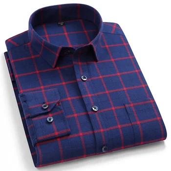 

Aoliwen brandMen's Plaid Shirt 100% Cotton Spring Autumn Casual Long Sleeve Plaid Shirt Soft Comfortable Slim Style Men's Wear