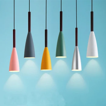

Macaron Nordic simple Wood Pendant Lights led hang lamp Colorful Aluminum fixture Kitchen Island bar hotel home decor E27
