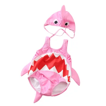 

Ins Baby swimsuit one piece shark infant toddler swimwear boy girl baby cute bathing suit beach wear with hat YZ20038