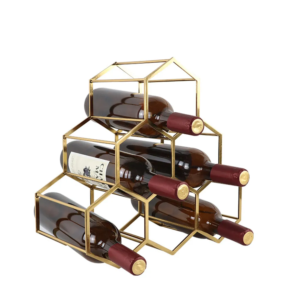 Креативная сотовая металлическая Винная стойка Золотая роскошь 6 держатель бутылки вина для дома/ресторана/барный винный дисплей