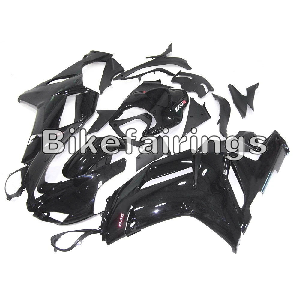 Черный рамы кузова Пластик накладки на мотоциклы, пригодный для Kawasaki ZX-6R 2007 2008 07 08 ZX636R 636 ABS система впрыска Кузов комплект