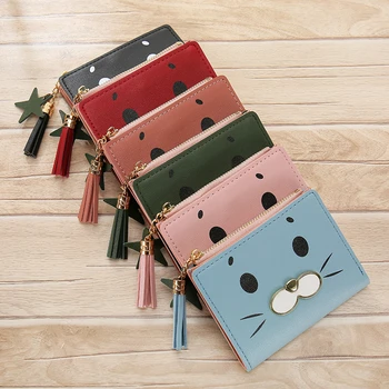 

2020 Fashion Women Cute Cat Wallet Small Zipper Girl Designed Pu Leather Coin Purse Female Card Holder Wallet
