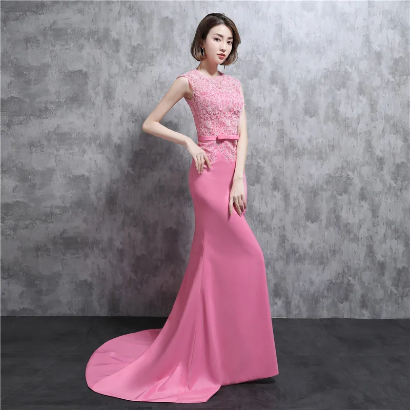 Розовое платье подружки невесты Новое свадебное платье Robe de Soiree Свадебные платья с аппликацией из бисера