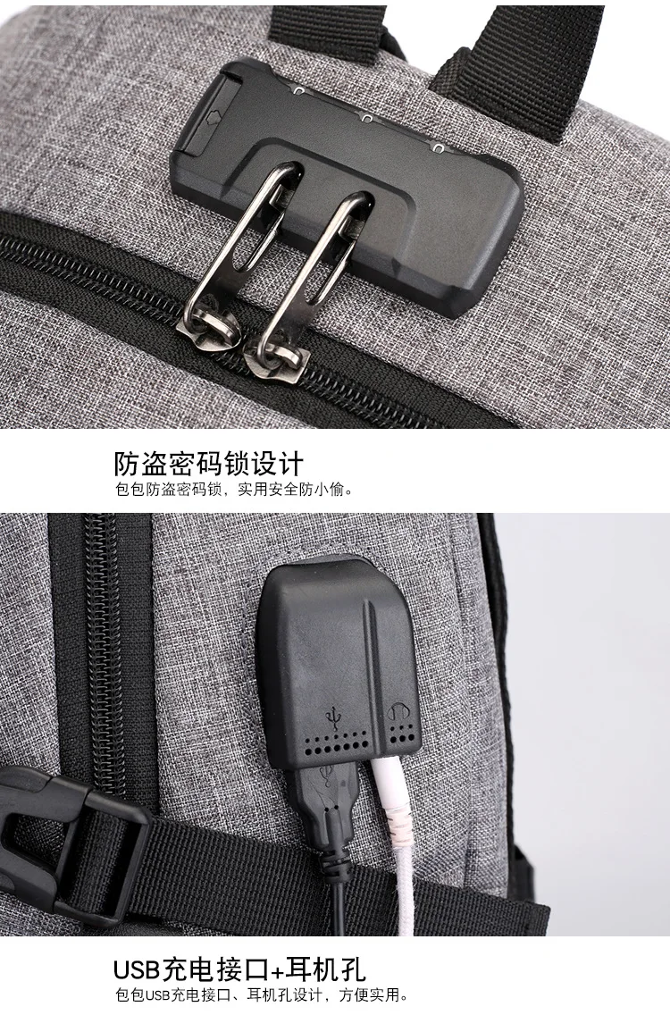 Тип USB перезаряжаемая сумка через плечо, деловой рюкзак, сумка для компьютера, Многофункциональная Защита от взлома сумка для мужчин и женщин
