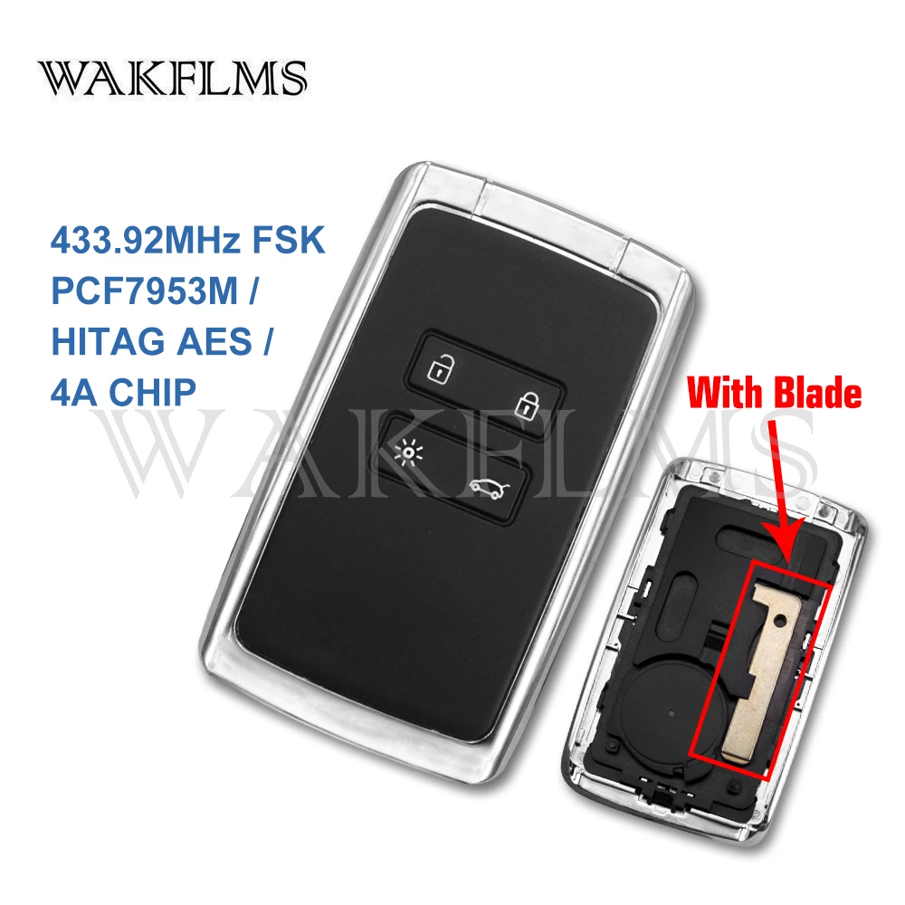 Brand New 4 Buttons 433mhz Hitag Aes 4a Smart Car Key Card Fob For Renault  Megane 4 Talisman Kadjar Espace 5 Keyless Go / Entry - Car Key - AliExpress