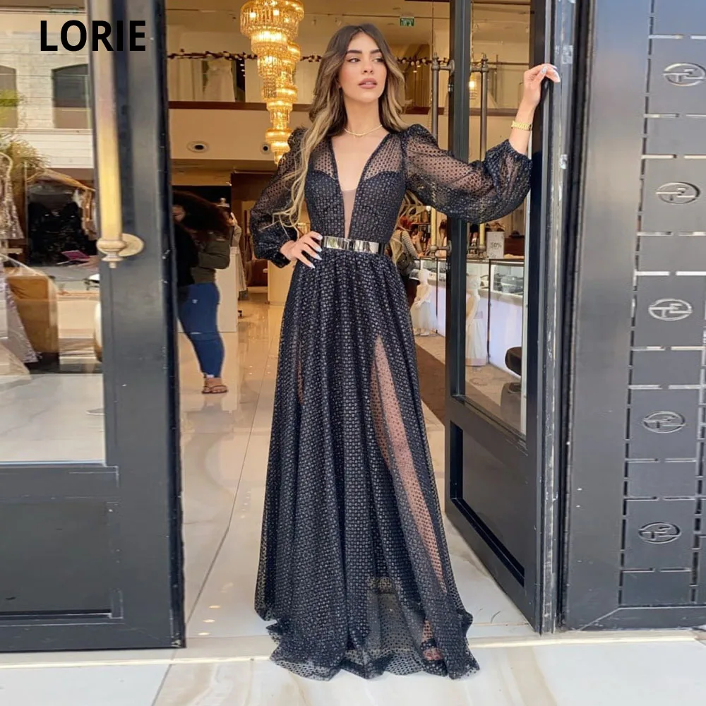 

Женское вечернее платье в горошек LORIE Dubai, черное Тюлевое платье-трапеция с V-образным вырезом, открытыми плечами и длинными рукавами для выпускного вечера