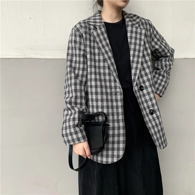 

Net Price Photo Shoot Autumn New Style Net Red Coat Versatile Girl'S Handsome Plaid Suit Jacket England Fashion