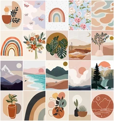 AZQSD Painting By Numbers Mountain Moon Flower Canvas Frameless Paint By Numbers For Adults Landscape Acrylic Paint Wall Decor