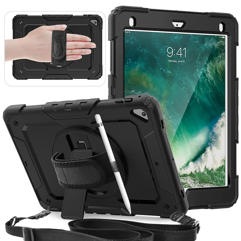 

for iPad 5th 6th generation 2017 / 2018 cases Silicone Tablet Cover for ipad air 2 9.7 inch 360 Rotation Hand Strap&Kickstand