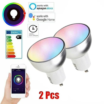 

2Pcs GU10 WiFi Smart LED Bulb RGBW 5W Lamps Tuya/Smart Life APP Remote Control Dimmable Bombillas Work with Alexa/Google Home/IF
