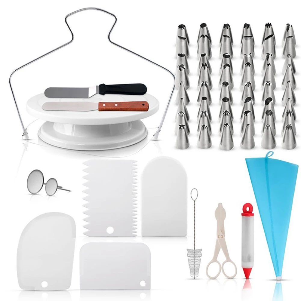  73pcs Icing Spatula Coupler Turntable Professional Tips Cake Decorating Kit Scrapers Frosting Pipin