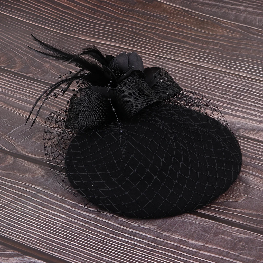 Fascinator Woolen Pillbox Hat Women’s Cocktail Church Tea Party Bride Bridesmaid Veil Feather Headwear