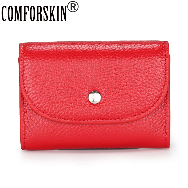 

COMFORSKIN New Arrivals Cowhide Women Coin Purse Multi-function Female Cover Style Pocket Genuine Leather Girls Purses Sales