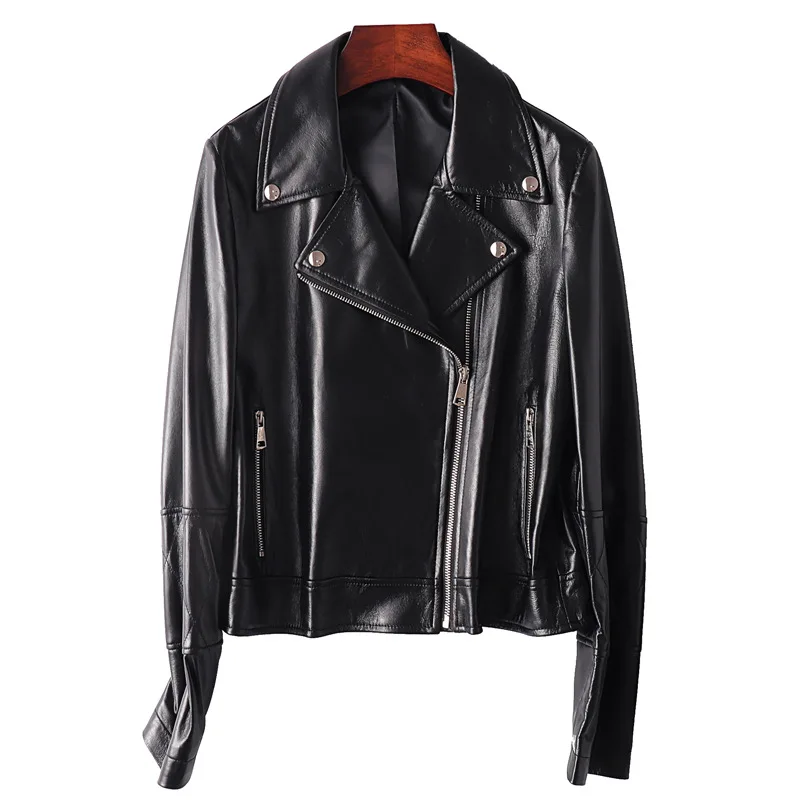 Autumn Women Sheep Genuine Leather Jackets Motorcycle Real Jacket Fashion Slim Wrap Coat Female Black Jaqueta Feminina | Кожаные куртки