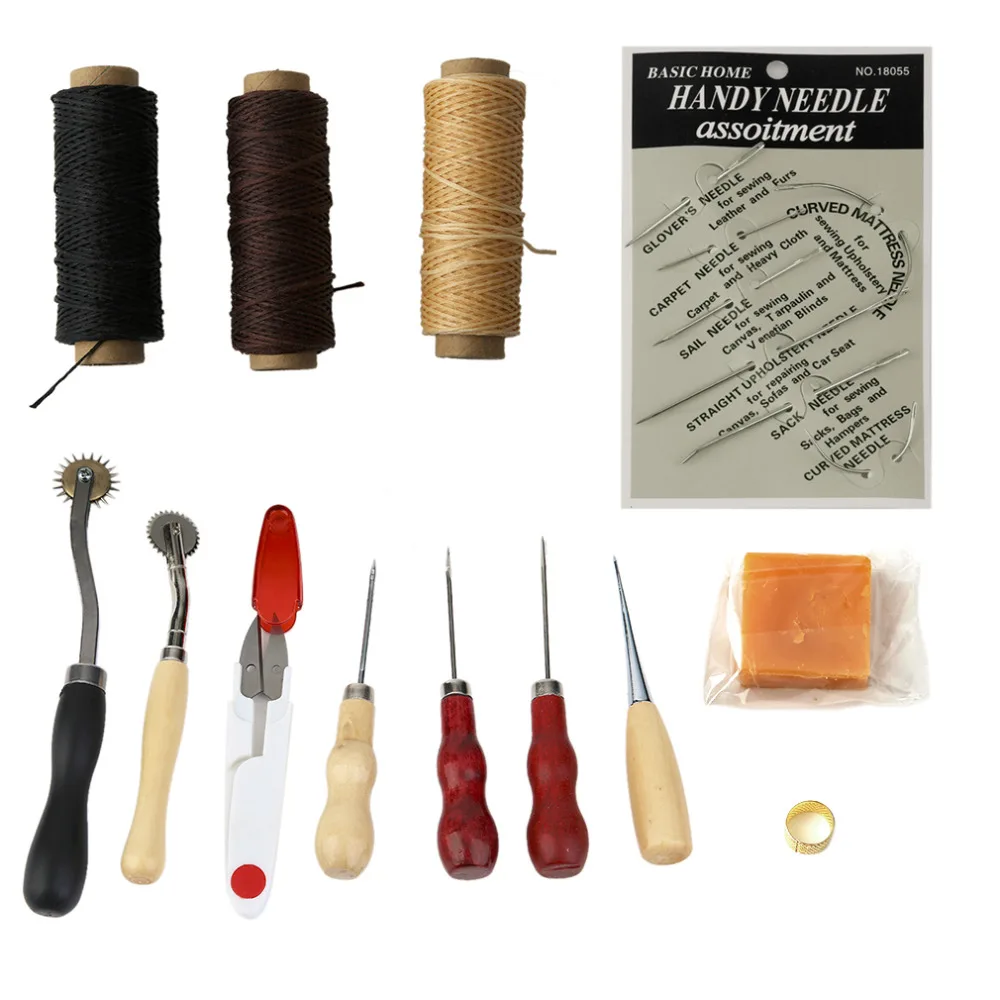 

Multifunctional 14pcs/set Handmade Leather Craft Hand Stitching Sewing Tool Thread Awl Waxed Thimble Kit Sets DIY Tools