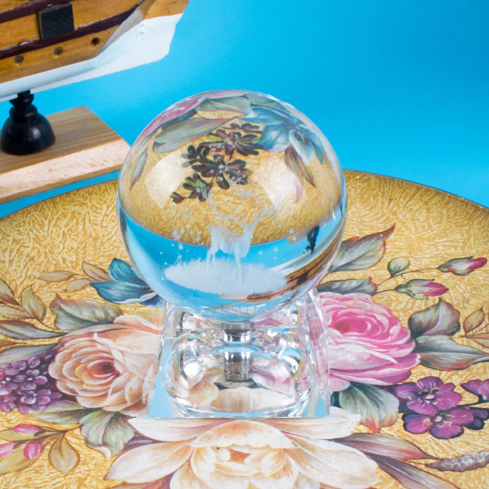  5cm/6cm 3D Engraved Galaxy system Milu deer Crystal lamp night light luminous Craft Glass round Sph - 4000075187909