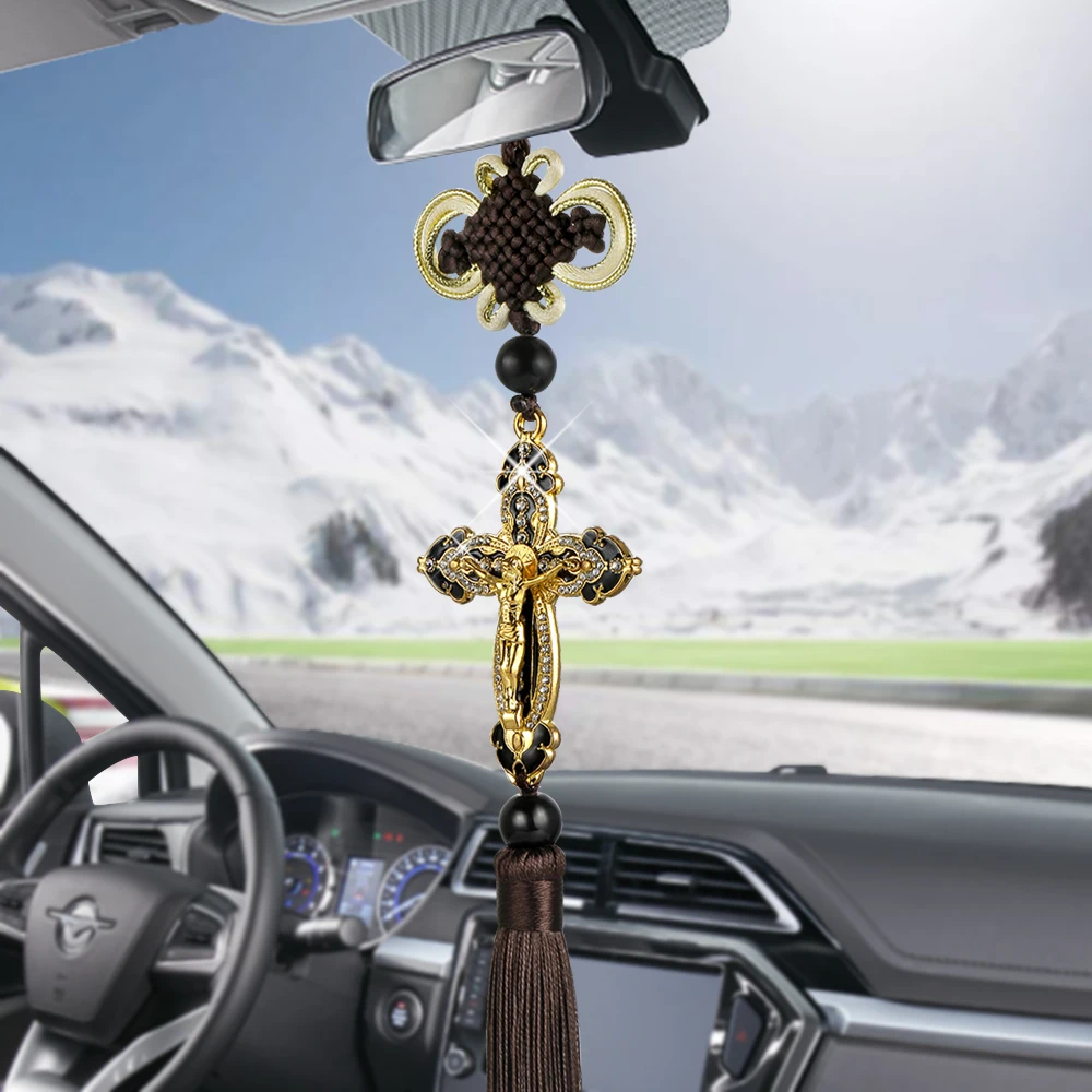 Car Pendant Cross God Jesus Metal Auto Interior Rearview Mirror Hanging Ornament 