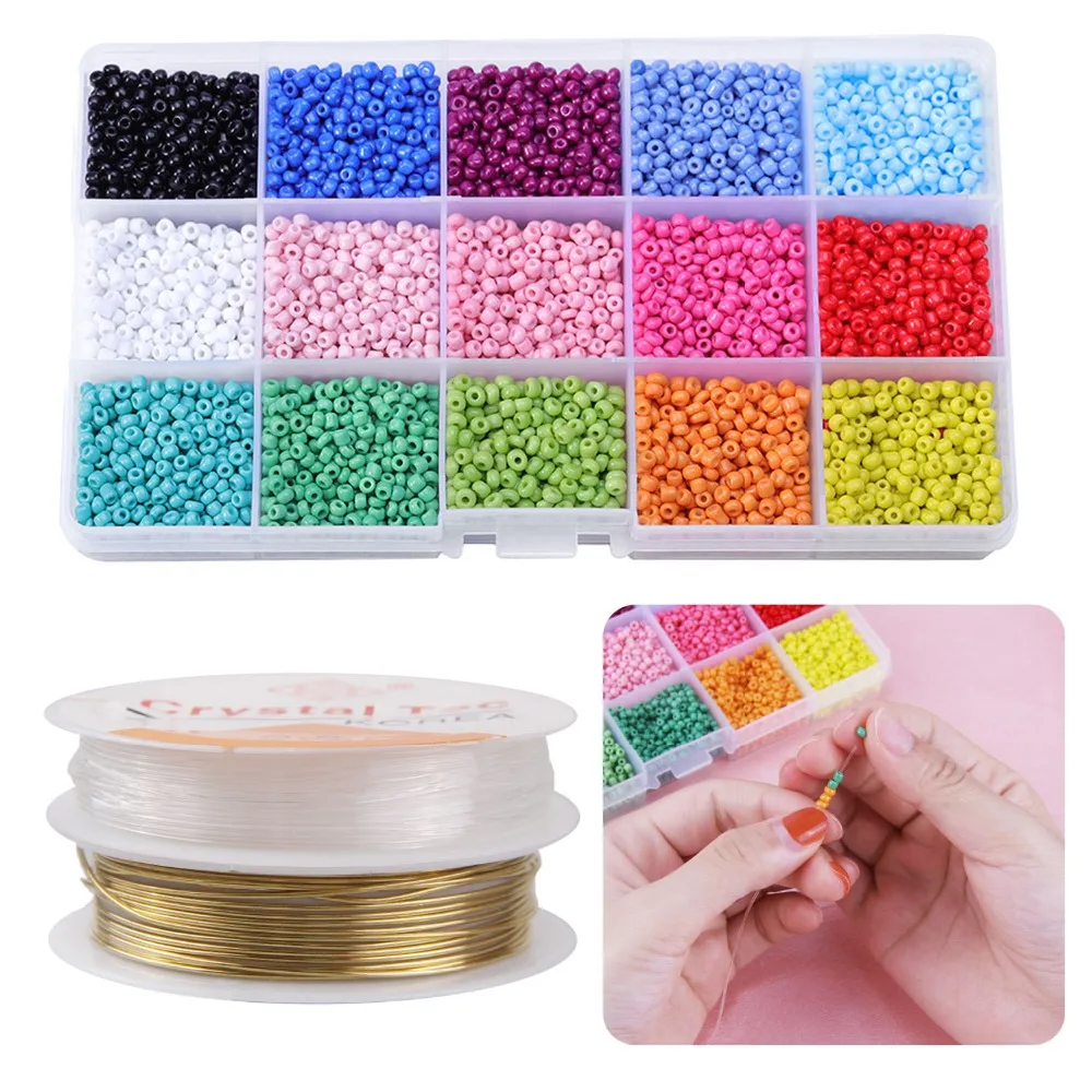 Set of Colorful Beads 3mm Glass Pony Beads Mini Beads for Making Jewelry Necklaces Bracelets Bijouterie Gift Kids DIY Craft Toys