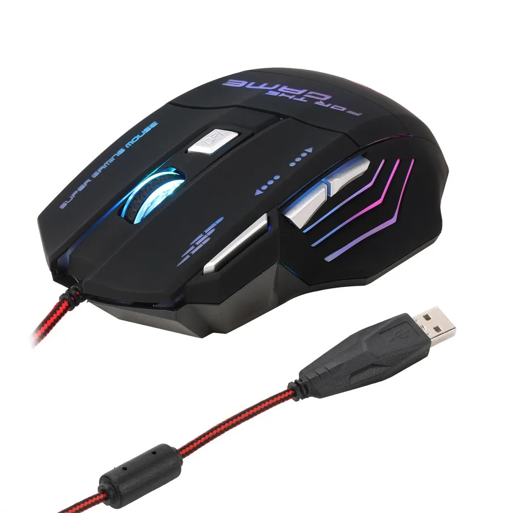 Ratón óptico profesional S300 para videojuegos, dispositivo con 7 colores brillantes, retroiluminado con LED, 5500DPI, 7 botones, con cable