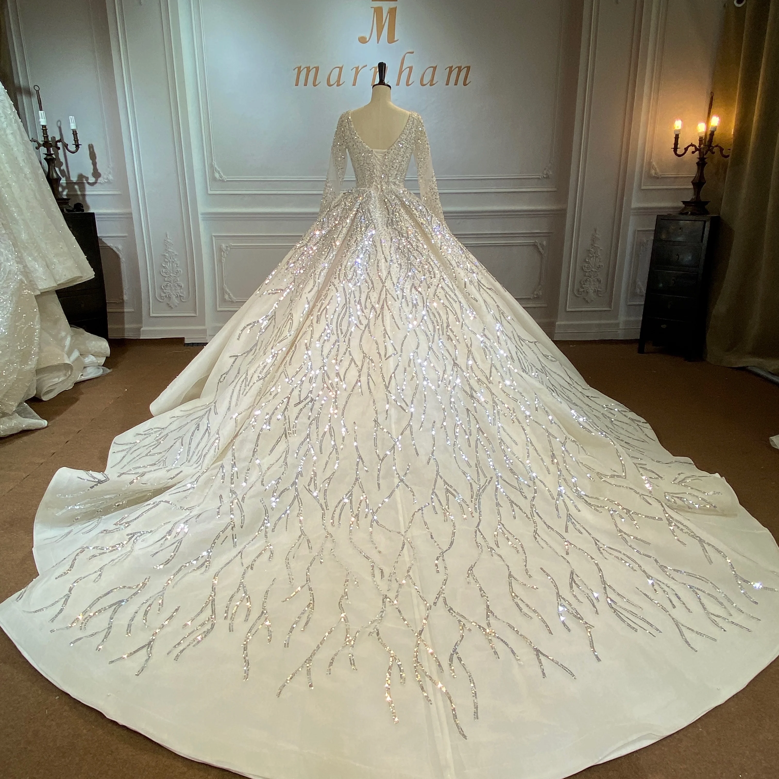 Marnahm 2022 New Design Luxury Woman Wedding Dress VNeck Full Bead