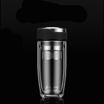 

350ML Male Business Water Bottle Car Mounted Scald Proof Glass Bottle with Stainless Steel Filter Tea Tumbler for Men Gift