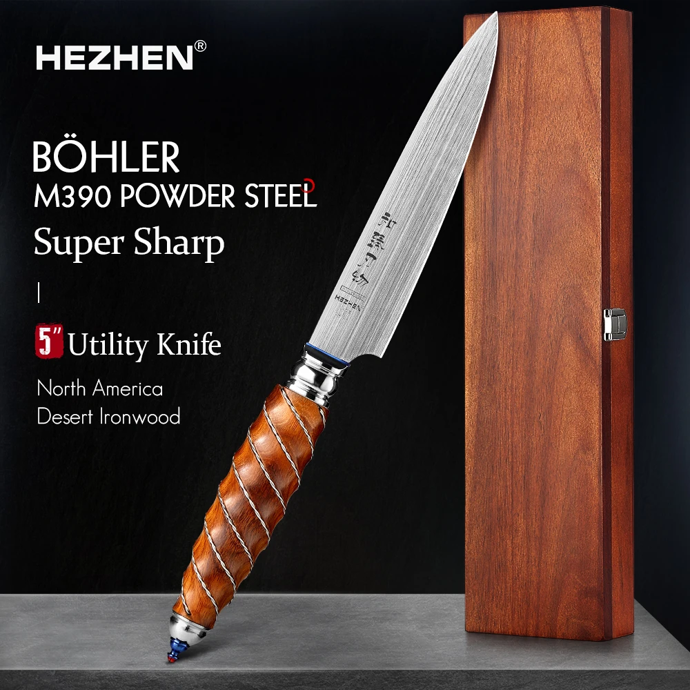 HEZHEN 5 Inches Utility Knife BÖHLER M390 Powder Steel Peeling Knife