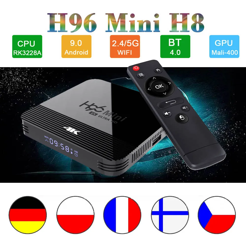 

H6 H96 mini TV Box Android 9.0 Allwinner H8Quad Core 4GB 128GB 4K H.265 H96mini caixa de TV inteligente HD Netflix Youtube