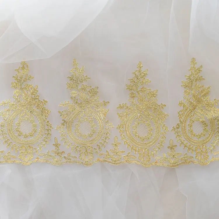 

2-3Yards/pack Refined Luxury Gold border Pineapple Flower Lace Wedding Dress Accessories Lace Trim 28CM Width RS881