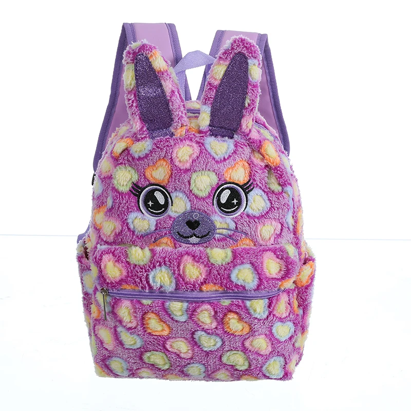 Purple Школьная сумка с кроликом из меха для студентов, детский сад, детская игрушка, кукла, плюшевая сумка для девочек в консервативном стиле, мягкий рюкзак на молнии из искусственного меха - Цвет: Purple