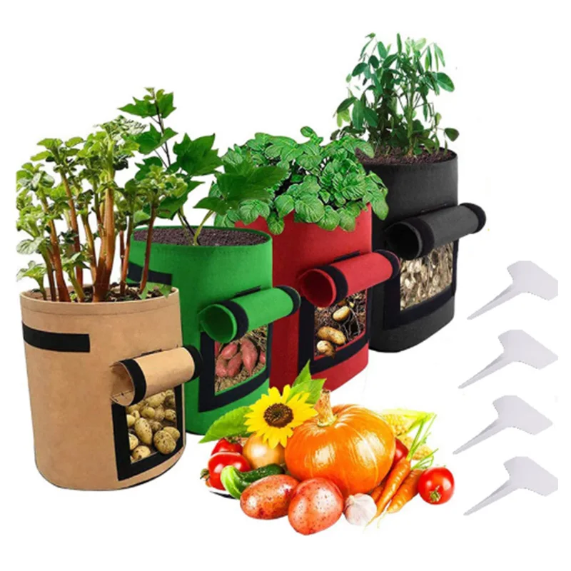 4 Pcs 7 Gallon Garden Grow Bags with Flap Window Strap Handles Large Nursery Pots for Planting Vegetables+4x Plant Label | Дом и сад