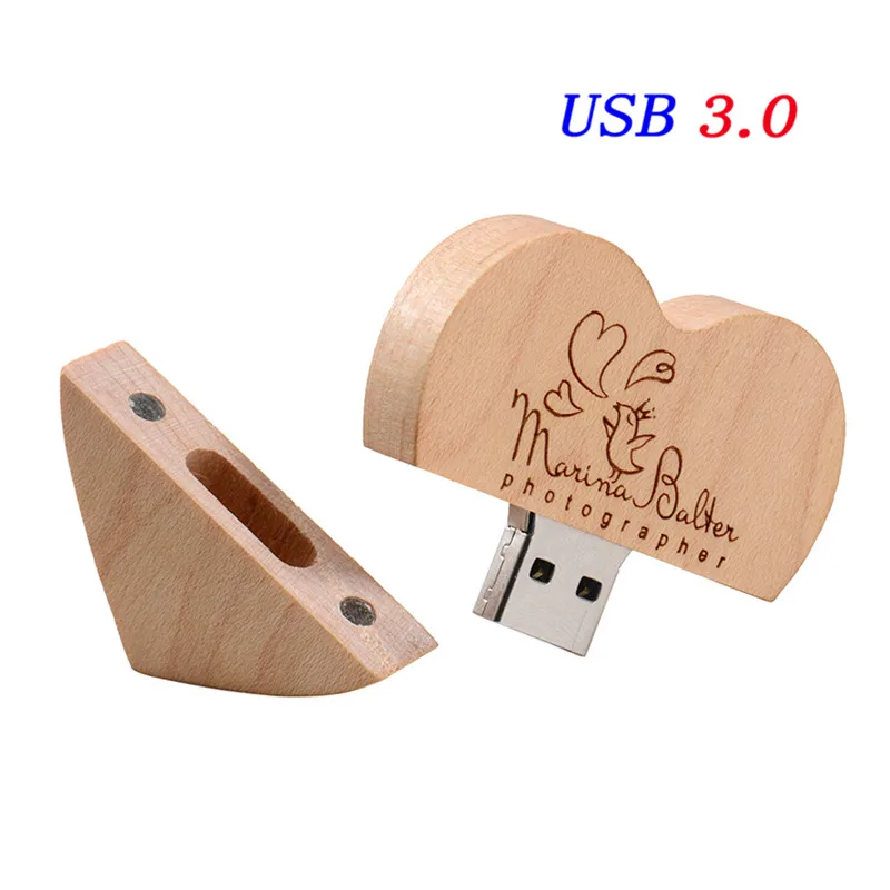JASTER USB 3,0 грецкий орех сердце+ Подарочная коробка USB флеш-накопитель creator pendrive 4GB 16GB 32GB 64GB memory stick(10 шт бесплатный логотип - Цвет: Maple