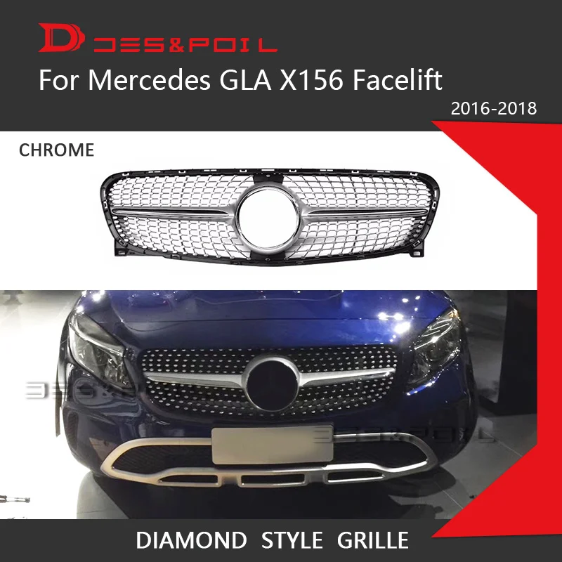 GLA Class X156 Diamond Grille Facelift For Mercedes Black Silver Front