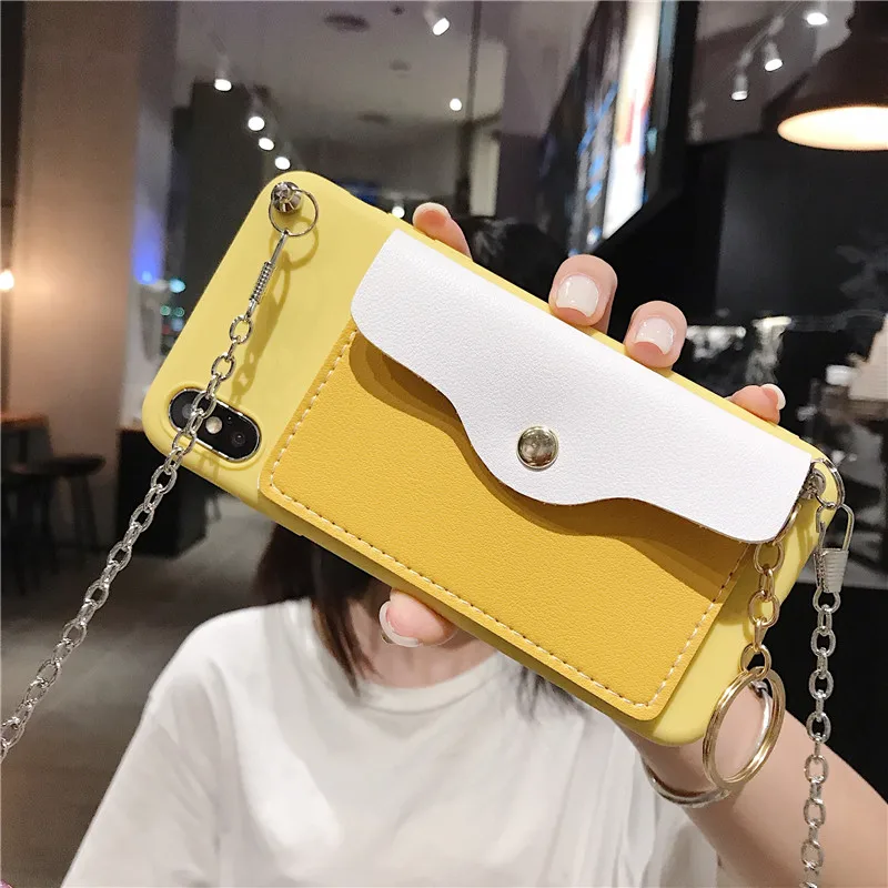 Silver Chain Lanyard Crossbody With Card Pocket Candy Case For Samsung Galaxy A51 A71 A42 A12 5G S20 Fen Edition S20 Ultra Plus