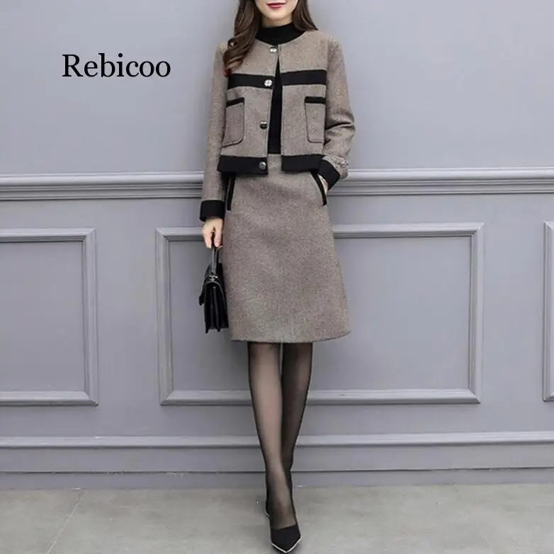 Conjunto De Chaqueta Y Falda De Tweed Para Mujer - 2 Piezas, Estilo Invierno, Lana - Diseño A Cuadros, Elegante Y Cálido