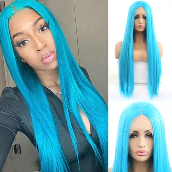 

Charisma Straight Wig Middle Part Blue Synthetic Wigs Heat Resistant Fiber Hair Synthetic Lace Front Wig for Women Free Shipping