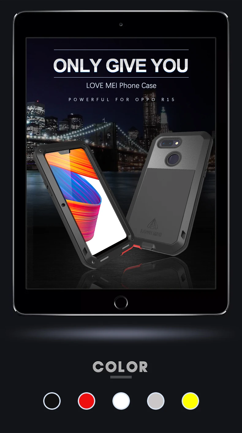 Original LOVE MEI Case For OPPO R15 Dream Mirror Edition(6.28 inch) Shockproof Full Body Protect Armor+ Gorilla Glass Screen