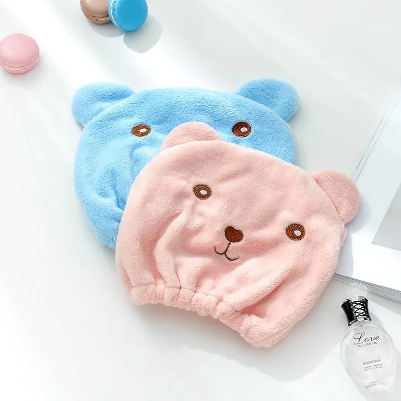 

1pcs Cartoon cute bear shower cap Microfiber Hair Turban Quickly Dry Hair Hat Wrapped Towel Bathing shower cap bathroom cap