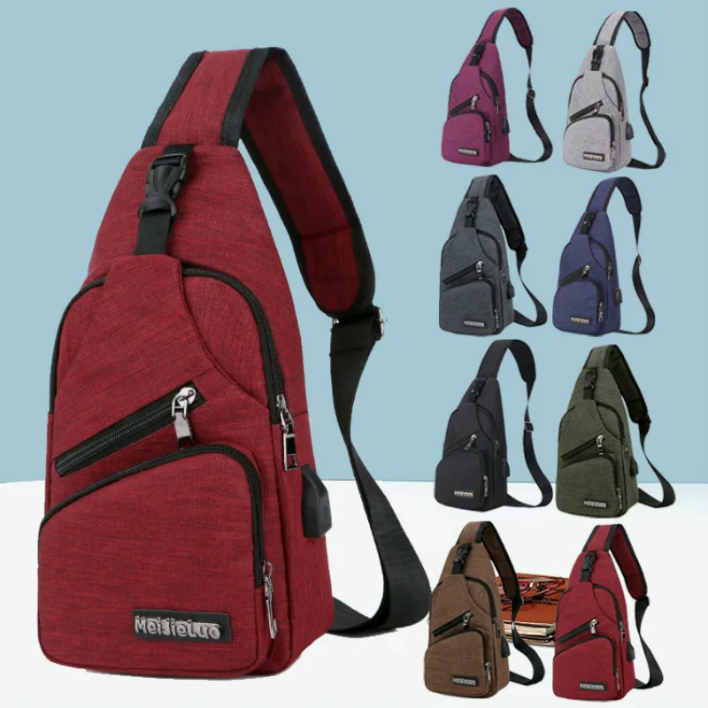 

Men's Crossbody Chest Bags Men USB Charging Headphone Plug Designer Messenger Oxford Shoulder Bag Diagonal Package 2020 Travel